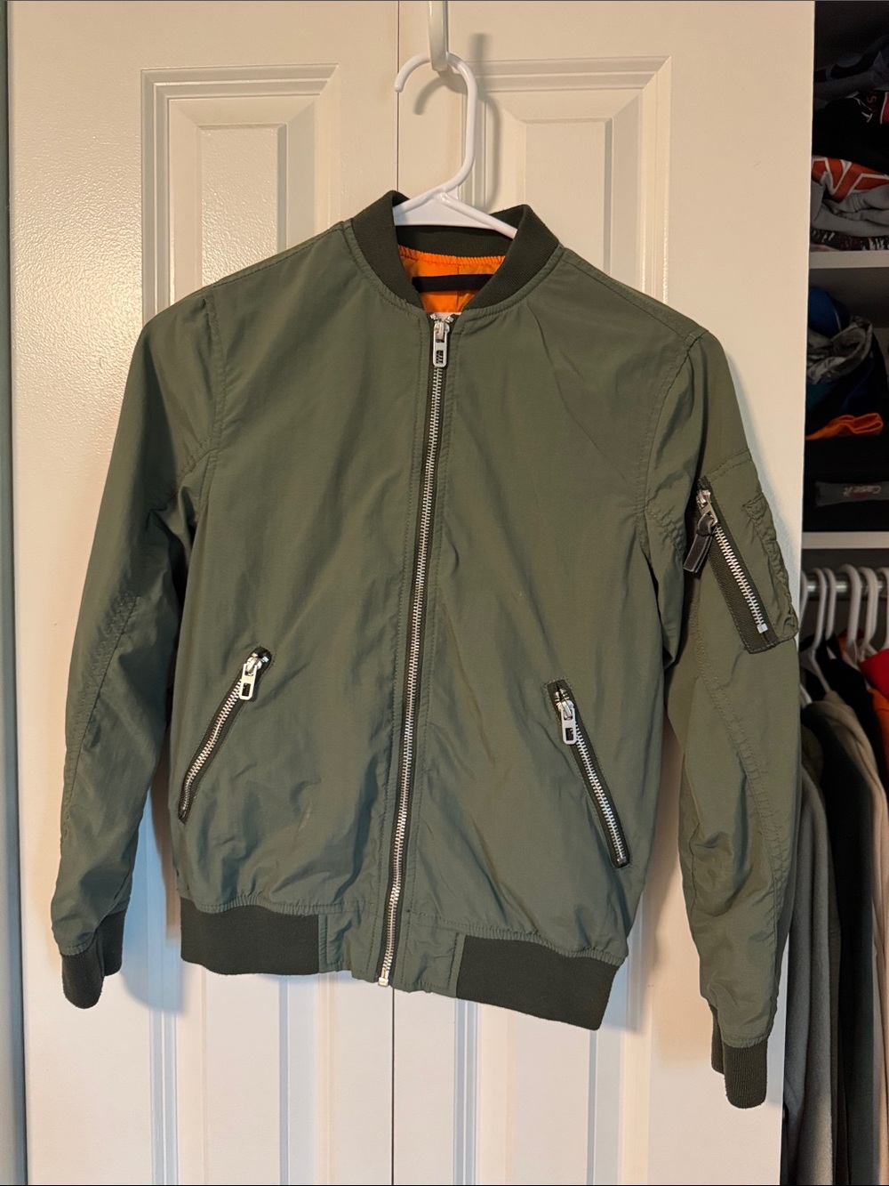 H&M Boys Green Bomber Jacket with Orange Interior 9-10